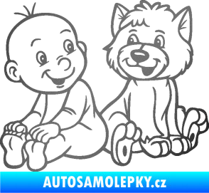 Samolepka Dítě v autě 087 levá chlapeček s pejskem grafitová metalíza