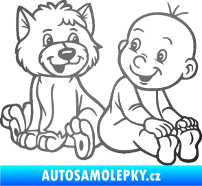 Samolepka Dítě v autě 087 pravá chlapeček s pejskem grafitová metalíza