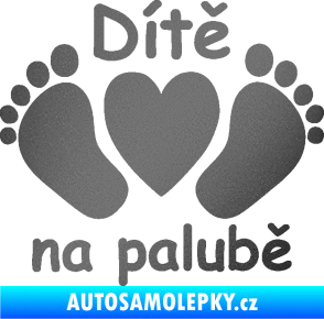 Samolepka Dítě v autě 089 nožičky s nápisem grafitová metalíza