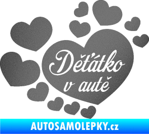 Samolepka Dítě v autě 092 nápis děťátko v autě se srdíčky grafitová metalíza