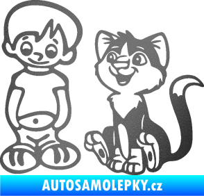 Samolepka Dítě v autě 097 levá kluk a kočka grafitová metalíza