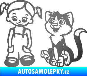 Samolepka Dítě v autě 098 levá holčička a kočka grafitová metalíza