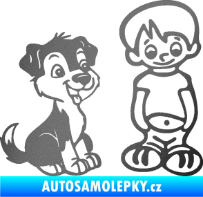 Samolepka Dítě v autě 100 pravá kluk a pes grafitová metalíza