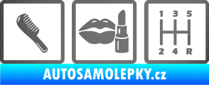 Samolepka Girl race car symboly brush, lipstick, shift grafitová metalíza