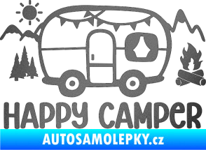 Samolepka Happy camper 002 pravá kempování s karavanem grafitová metalíza