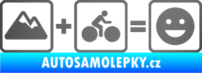 Samolepka Hory + kolo = veselý smajlík cyklista na horách grafitová metalíza