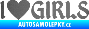 Samolepka I love girls nápis se srdcem grafitová metalíza
