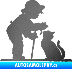 Samolepka Interiér 002 levá dítě s kočičkou grafitová metalíza