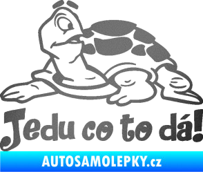 Samolepka Jedu co to dá! 001 levá nápis se želvou grafitová metalíza
