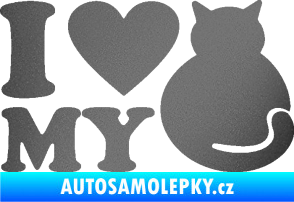 Samolepka Kočka 033 I love my cat grafitová metalíza