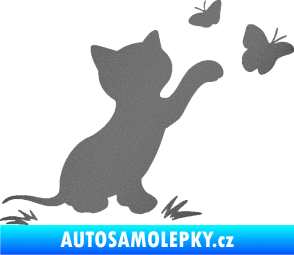 Samolepka Kočka 037 pravá s motýlky grafitová metalíza