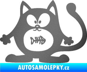 Samolepka Kočka 042 levá s rybou v bříšku grafitová metalíza