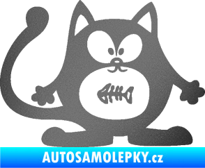 Samolepka Kočka 042 pravá s rybou v bříšku grafitová metalíza