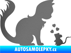 Samolepka Kočka s myší 002 pravá grafitová metalíza