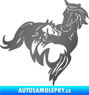 Samolepka Koníci 007 pravá klisna s hříbětem grafitová metalíza