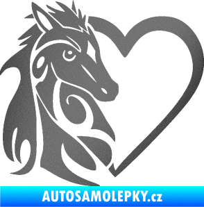 Samolepka Koník love 001 levá hříbátko v srdíčku grafitová metalíza