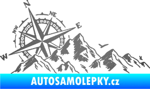 Samolepka Krajina hory 043 levá s kompasem grafitová metalíza