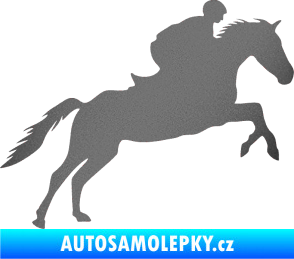 Samolepka Kůň 019 pravá jezdec v sedle grafitová metalíza