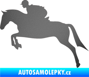 Samolepka Kůň 020 levá skok s jezdcem grafitová metalíza