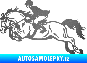 Samolepka Kůň 059  levá jezdec na koni parkur grafitová metalíza