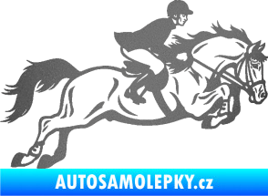 Samolepka Kůň 059  pravá jezdec na koni parkur grafitová metalíza