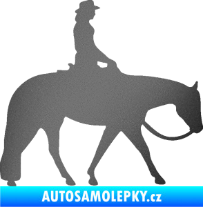 Samolepka Kůň 082 pravá kovbojka na koni grafitová metalíza