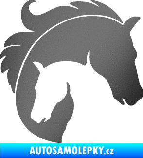 Samolepka Kůň 086 pravá kobyla s hříbátkem grafitová metalíza