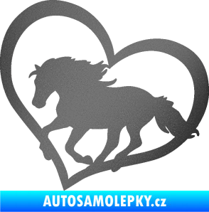 Samolepka Kůň 087  levá v srdíčku grafitová metalíza