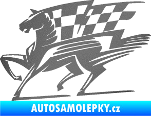 Samolepka Kůň racing 001 levá se šachovnicí grafitová metalíza