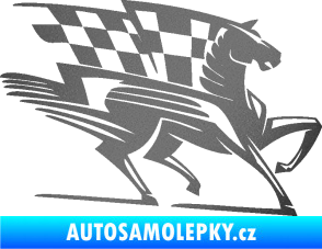 Samolepka Kůň racing 001 pravá se šachovnicí grafitová metalíza