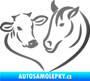 Samolepka Kůň s kravičkou v srdíčku pravá láska ke zvířatům grafitová metalíza