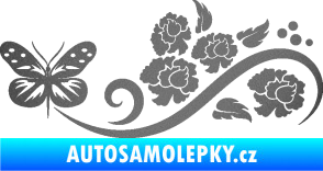 Samolepka Květina dekor 015 levá s motýlem grafitová metalíza