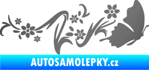 Samolepka Květina dekor 028 pravá s motýlkem grafitová metalíza