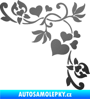 Samolepka Květina dekor 042 pravá rohová se srdíčky grafitová metalíza
