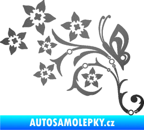 Samolepka Květina dekor 047 levá s motýlem grafitová metalíza