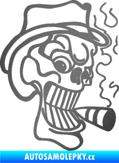Samolepka Lebka 020 pravá crazy s cigaretou grafitová metalíza