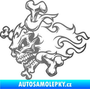 Samolepka Lebka 022 levá kosti v plamenech grafitová metalíza