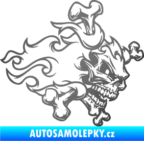 Samolepka Lebka 022 pravá kosti v plamenech grafitová metalíza