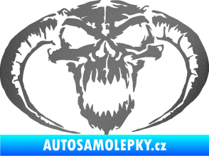 Samolepka Lebka 027 levá se zahnutými rohy grafitová metalíza