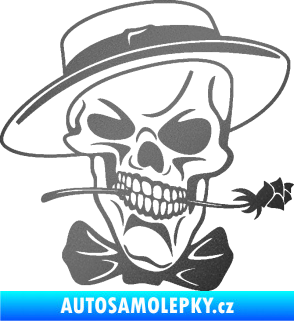 Samolepka Lebka 029 pravá s květinou grafitová metalíza