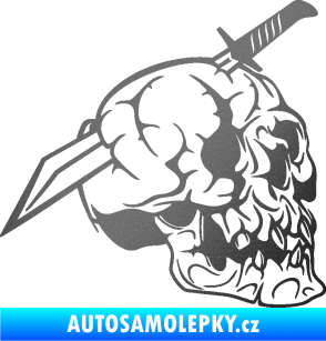 Samolepka Lebka 031 pravá probodnutá nožem grafitová metalíza