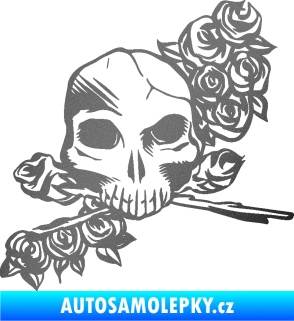 Samolepka Lebka 037 pravá s růžemi grafitová metalíza