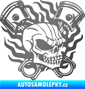 Samolepka Lebka 048 pravá písty a plameny grafitová metalíza