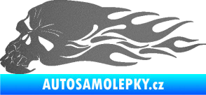 Samolepka Lebka 050 levá v plamenech grafitová metalíza