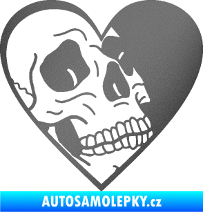Samolepka Lebka 062 pravá v srdíčku grafitová metalíza