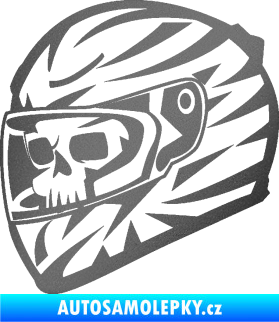 Samolepka Lebka s motohelmou 001 levá grafitová metalíza