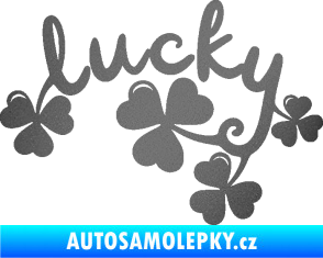 Samolepka Lucky nápis štěstí se čtyřlístky grafitová metalíza