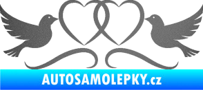 Samolepka Novomanželé 002 holubičky se srdíčky grafitová metalíza