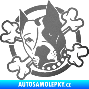 Samolepka Pes 115 levá pitbull se zkříženými kostmi grafitová metalíza