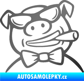 Samolepka Prase 005 pravá s doutnikem grafitová metalíza